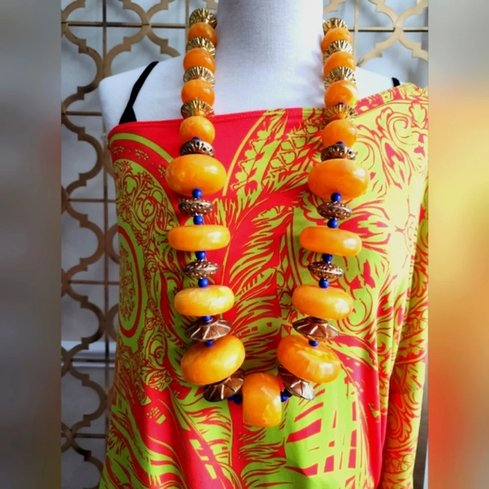 Orange, Goldtone and Blue Multi Use Piece-Home Decor or Necklace - Picture 5 of 15